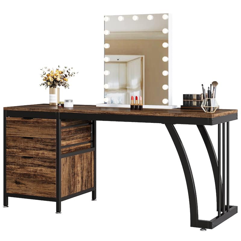 Vanity Desk with 3 Drawers, 59-Inch Large Dressing Table with Reversible Drawers, Chic Makeup Desk for Women Girls