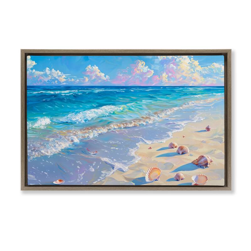Stupell Seashells Along Sea Shore Framed Floater Canvas Wall Art Design By LSR Design Studio - 25 x 17 - Brown