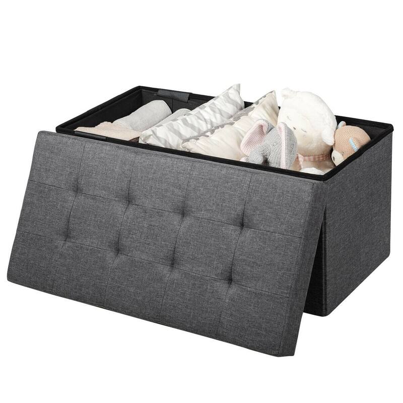 Foldable Storage Ottoman Bench with Removable Bin Upholstered Seat Chest for Bedroom Living Room Entryway
