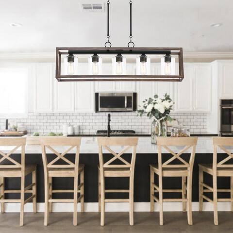 Acroma 5 Light 37in Linear Modern Farmhouse Chandelier-UL Certified - N/A