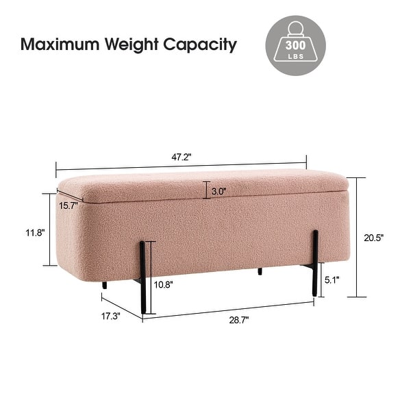 dimension image slide 1 of 3, MCombo Storage Ottoman Bench, Teddy Fabric Upholstered Footstool with Storage Space - 15.7"D x 47.2"W x 20.5"H