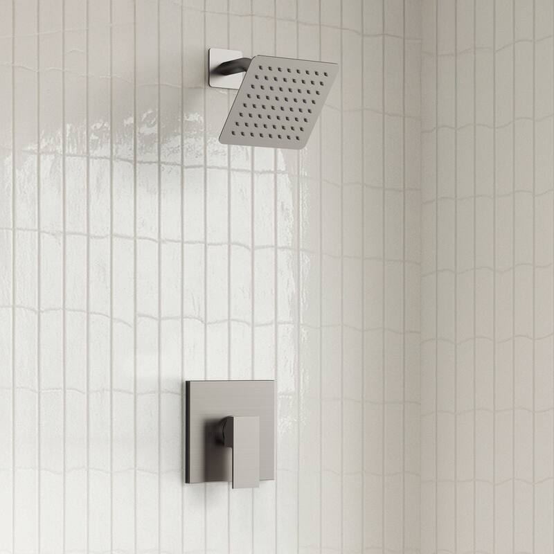 Stainless Steel Rainfall Shower Head, Single-Function Shower Faucet with Pressure-Balanced Valve - Brushed Nickel