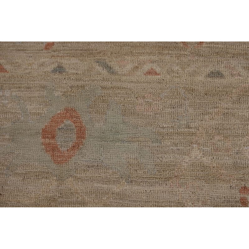Vegetable Dye Beige Oushak Turkish Rug Hand-Knotted Wool Carpet - 9'2"x 12'3"