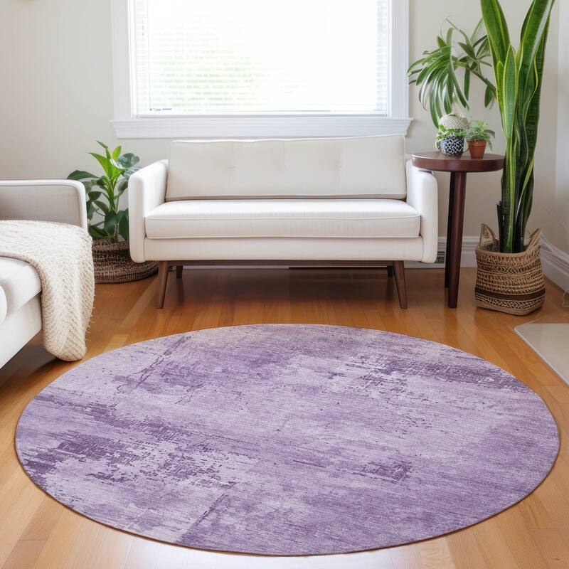 Machine Washable Indoor/ Outdoor Abstract Modern Chantille Rug - Lavender - 8' x 8'