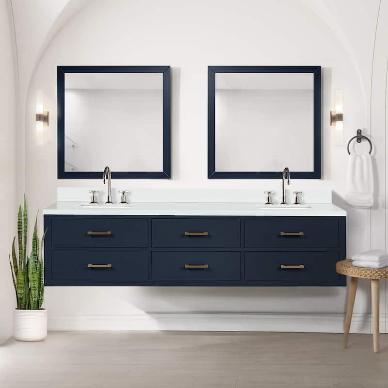 Castor 60 in W x 22 in D Black Double Bath Vanity, White Quartz Top, and 28 in Mirrors