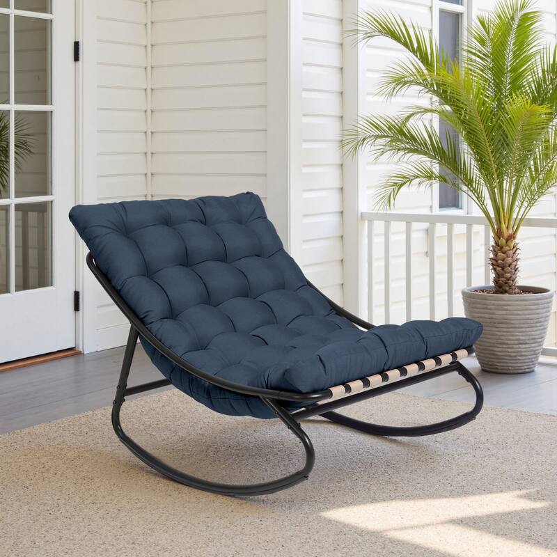 Outdoor Metal Frame Rocking Chair with Water-Resistant Cushions - Navy/Single - Single