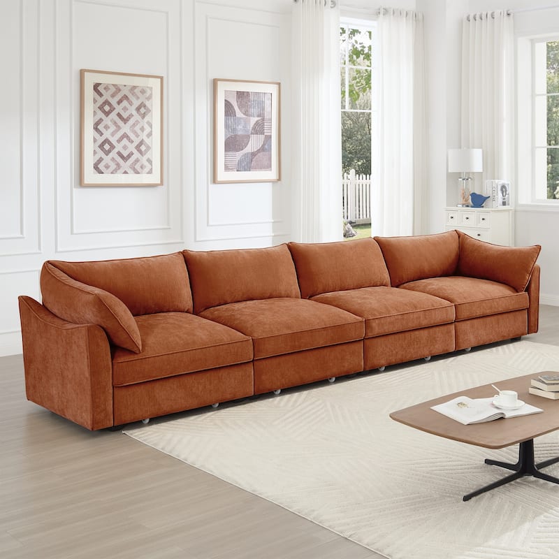 GDFStudio - Super Large 4-Seater 146.4" Chenille Sofa with Storage Pull-Out Drawers