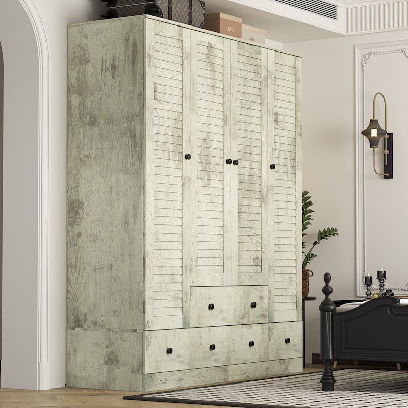 Wardrobe Armoire Closet 59"W Large Freestanding Wardrobe Cabinet White