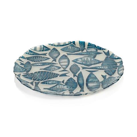 Exuma 6-Piece Blue and Silver Pearl Fish Platter Set