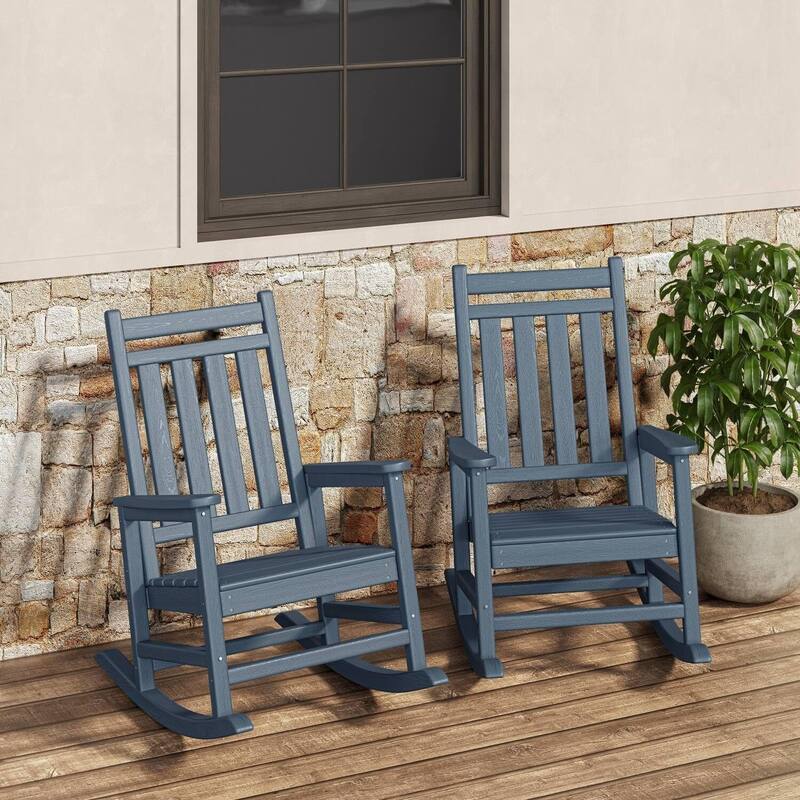 2 PCS HDPE Rocking Chair Outdoor, Porch Rocker Chairs for Patio Front Porch - Blue