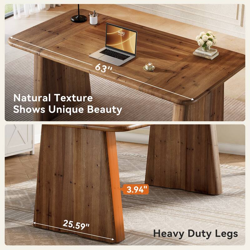 63 Inch Large Wood Executive Office Desk with Double Pedestal Base