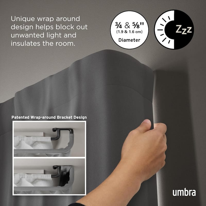 Wrap Around Design Twilight Double Curtain Rod Set, 66 to 144 Inches - Black