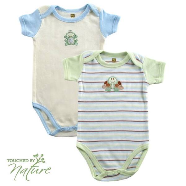 slide 1 of 1, Touched by Nature Baby Unisex Organic Cotton Bodysuits, Blue 0-3 Months - Blue