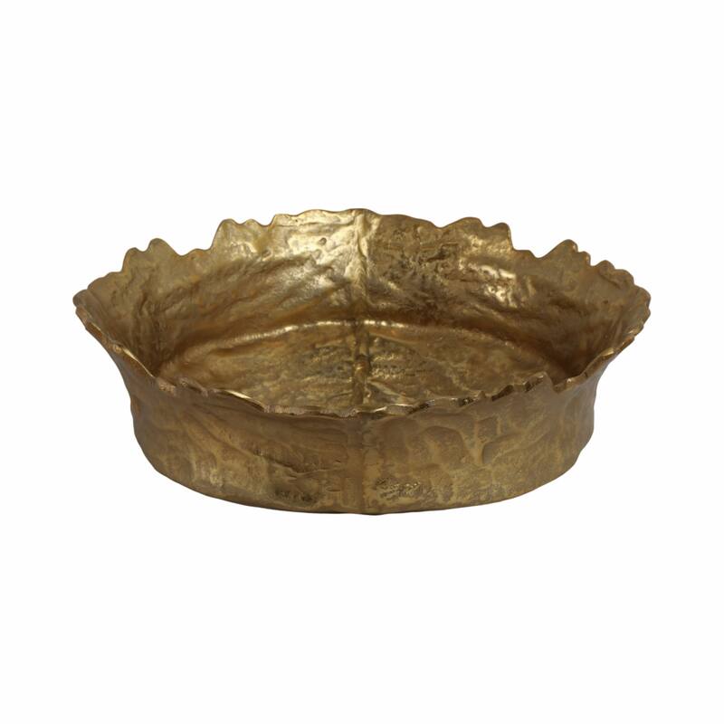 Round Metal Textured Decorative Bowl for Home Decor - 17", Gold - 17.0"