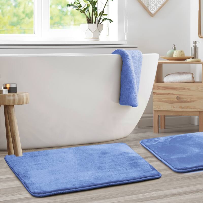 Clara Clark Ultra Soft Plush Bathroom Rug - Non-Slip, Velvet, Memory Foam Bath Mat - Set of 2