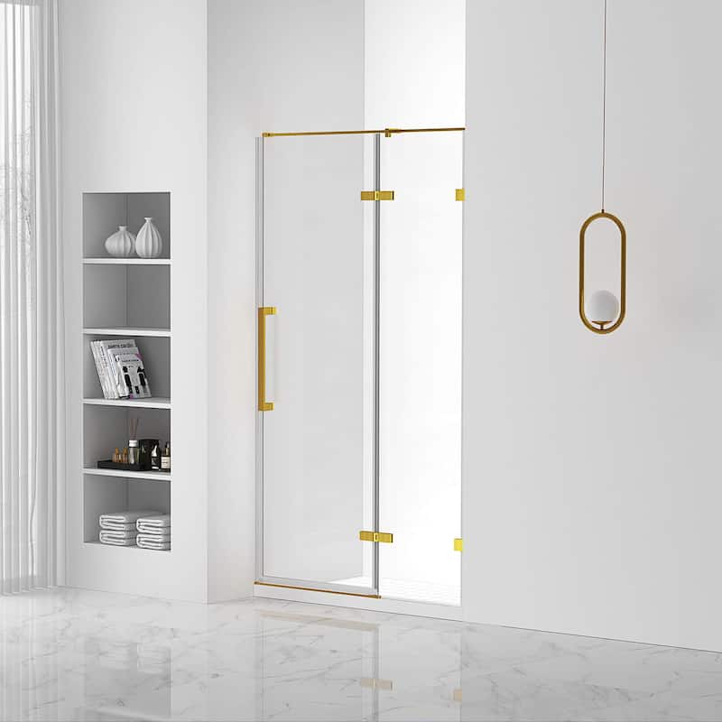 Fine Fixtures Hinged Clear Frameless Glass Shower Door Enclosure