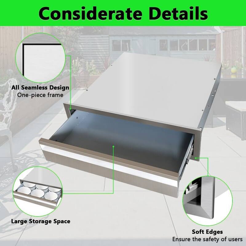 304 Stainless Steel Flush Mount Single Layer Access BBQ Drawers