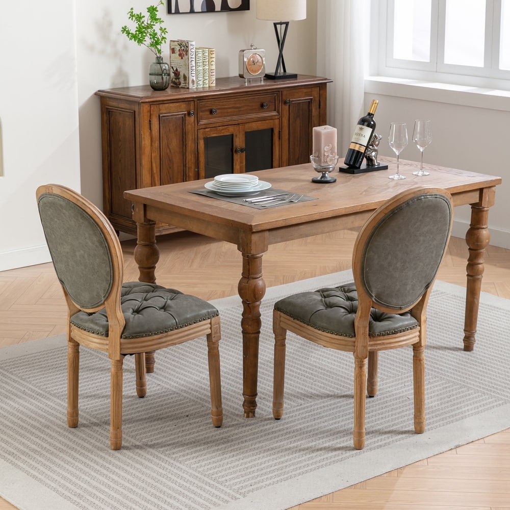 Roomfitters French Style Dining Chairs Set of 2, Tufted PU Leather Upholstered Accent Chairs and Solid Wood Legs