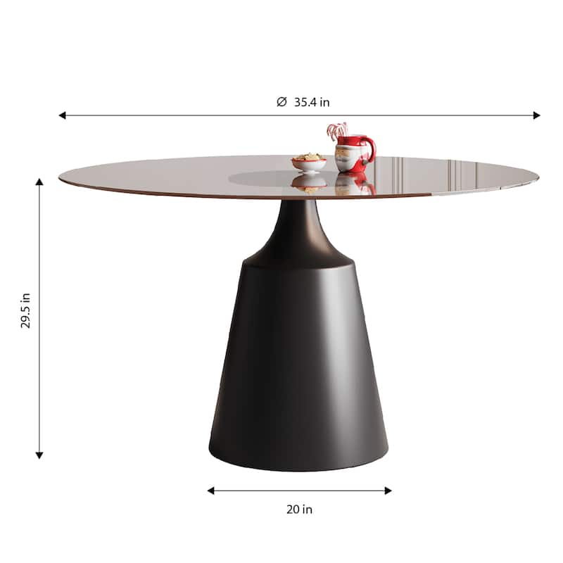 Roomfitters 35 Inch Round Dining Table, Mid-Century Modern Pedestal Kitchen Table with Tempered Glass Top