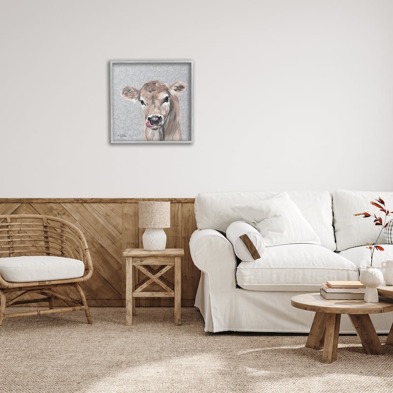 Stupell Young Calf Portrait Floral Pattern Farm Animal Framed Wall Art
