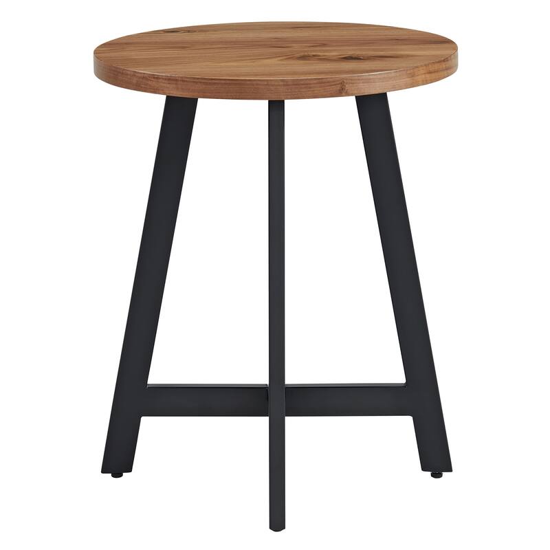 Lavish Home Industrial Round End Table, Walnut Finished Top and Black Base