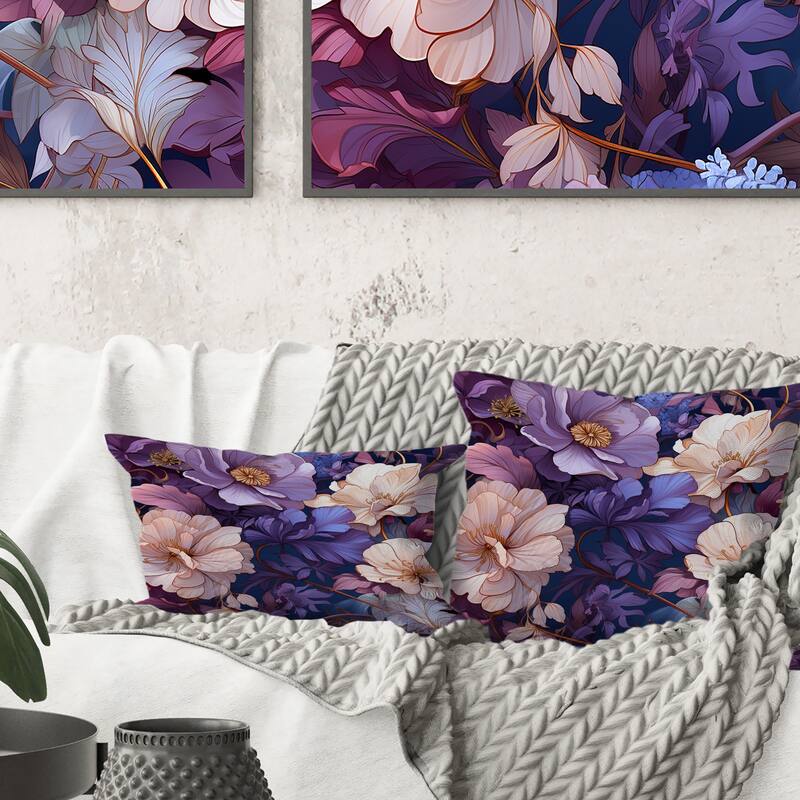 Designart "Wonderland Purple Flowers I" Floral Printed Throw Pillow