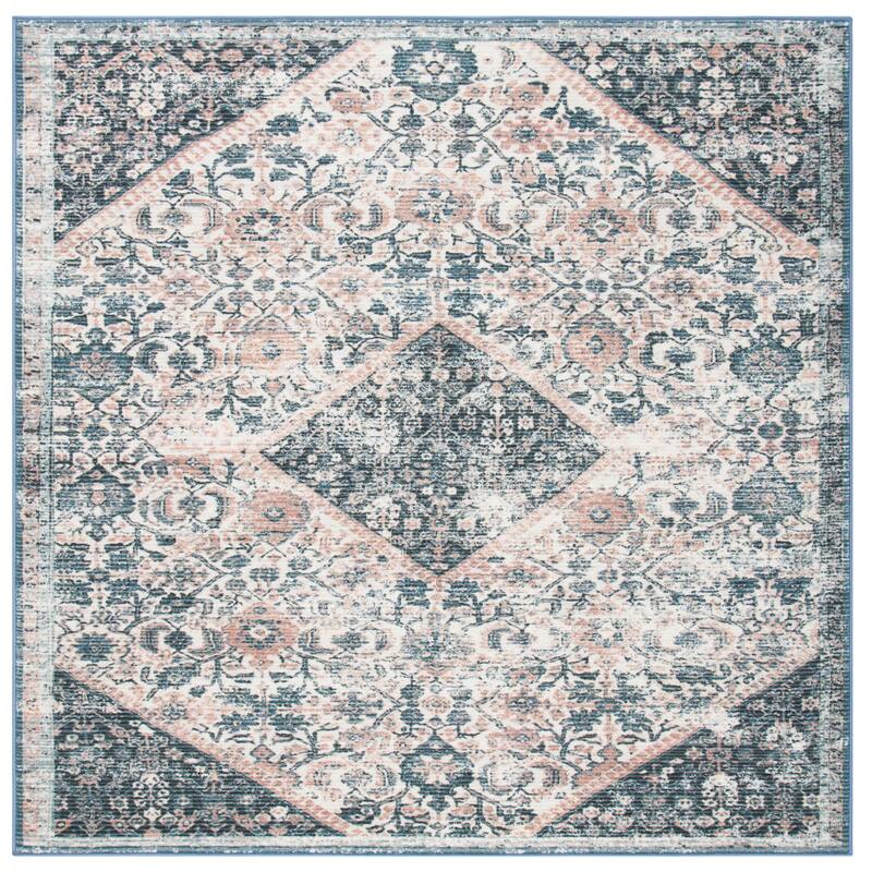 SAFAVIEH Journey Machine Washable Slip Resistant Robyn Oriental Medallion - 6'7" x 6'7" Square - Ivory/Pink - Square