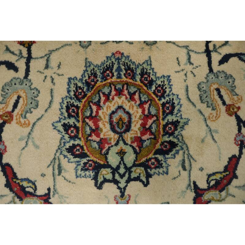Hand Knotted Oriental 100% Wool Carpet Traditional All-Over Beige & Ivories Kashan Area Rug - 13' 7'' X 9' 7''