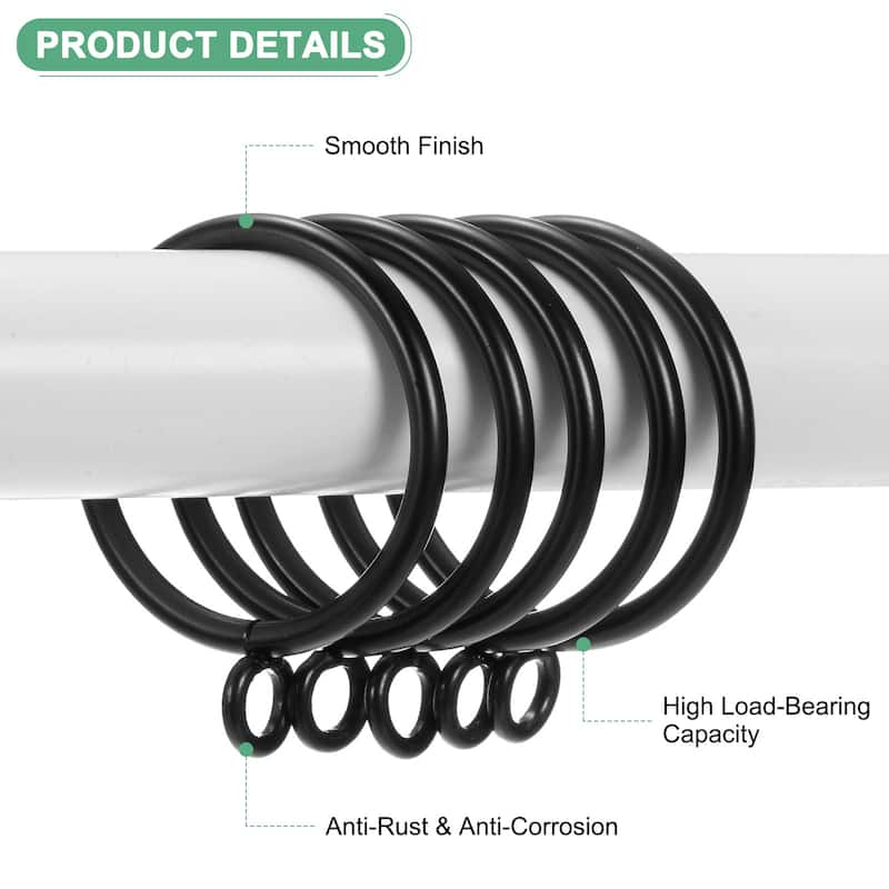 30-Pack Curtain Rings W Eyelet, I D Metal Rings for Curtain Rods - Black - 1.5 Inch