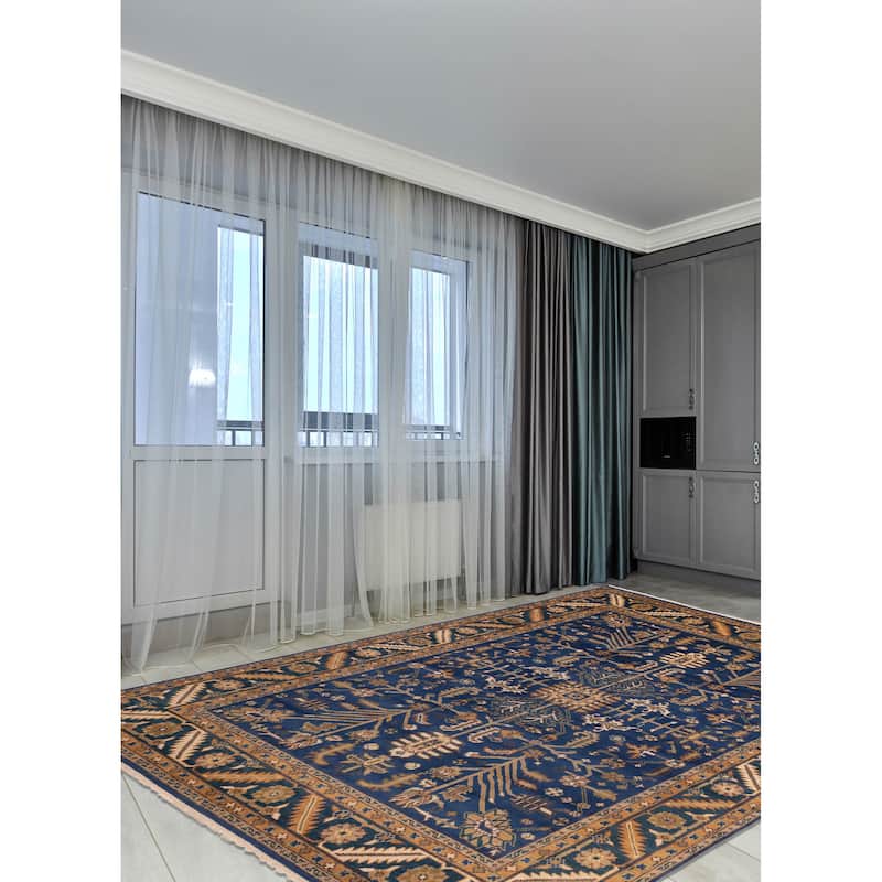 ECARPETGALLERY Hand-knotted Serapi Heritage Dark Blue Wool Rug - 8'11 x 11'11