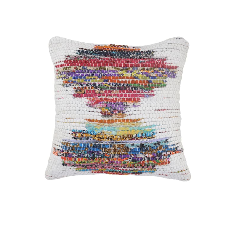Sevita White and Multicolored Chindi Geometric Throw Pillow