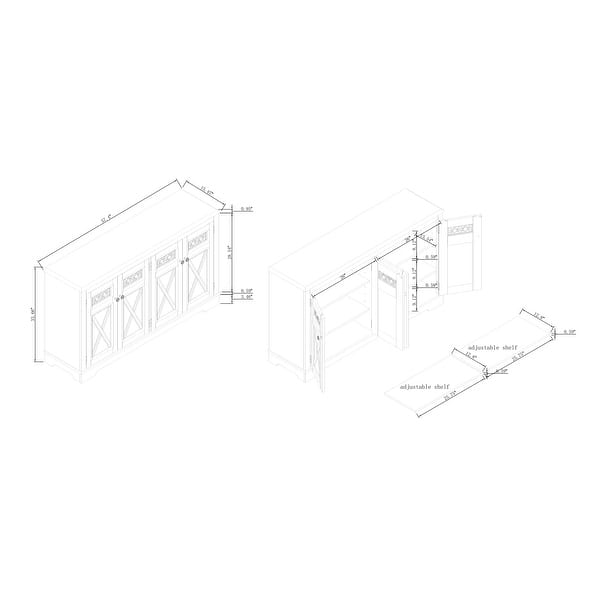 dimension image slide 2 of 3, 57.4" Farmhouse Storage Sideboard Buffet Cabinet with 4 Glass Doors and Adjustable Shelves