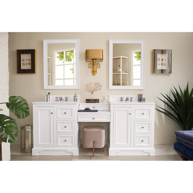James Martin Vanities De Soto 82" Double Vanity Set with Makeup Table, Bright White