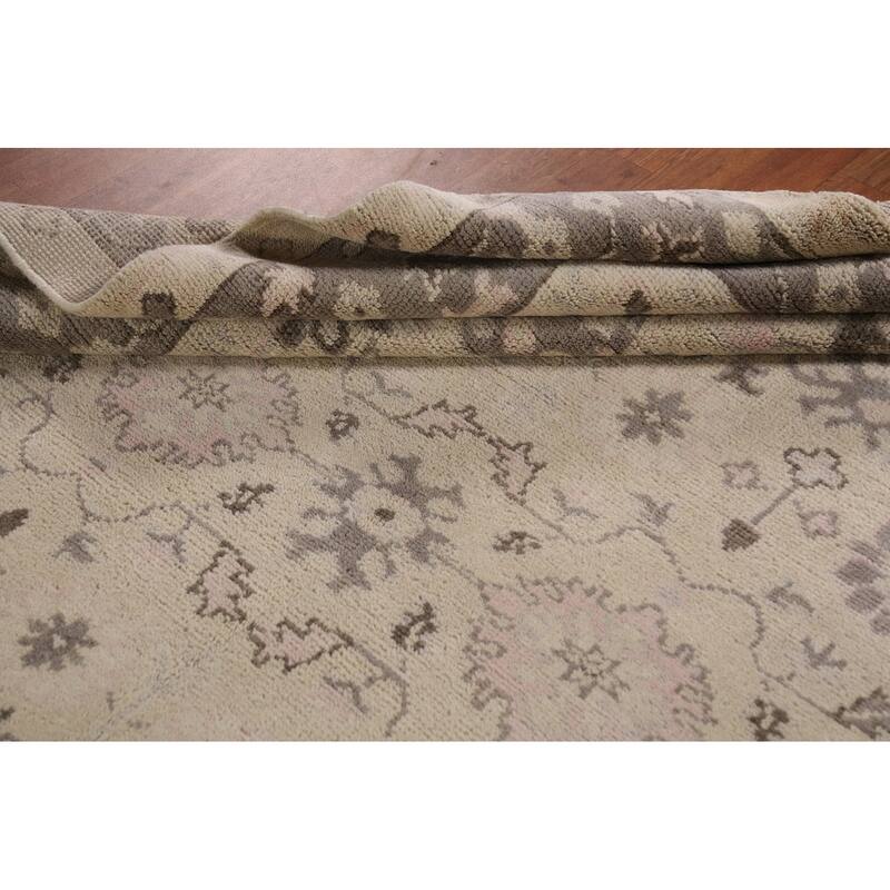 Ivory Oushak Indian Area Rug Hand-Knotted Wool Carpet - 6'3"x 8'8"