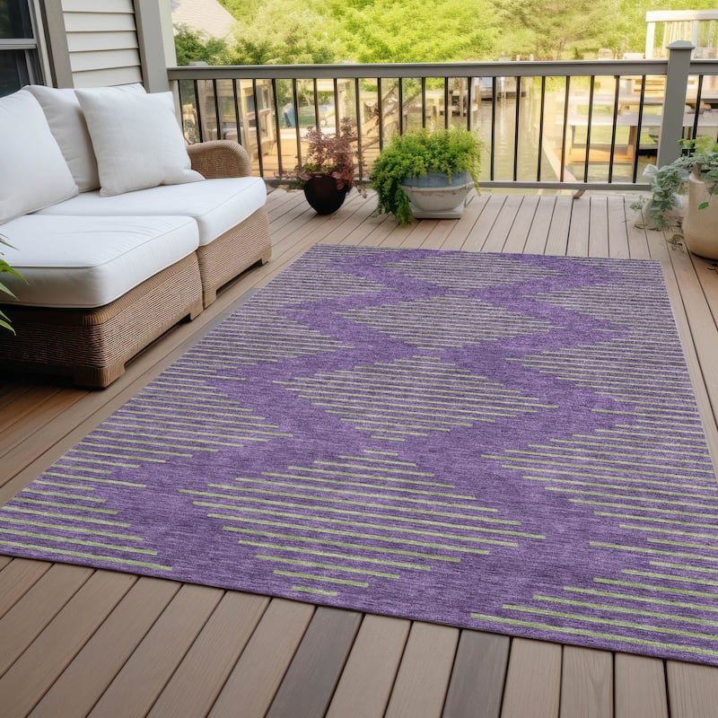 Machine Washable Indoor/ Outdoor Contemporary Geo Chantille Rug - Purple - 5' x 7'6"