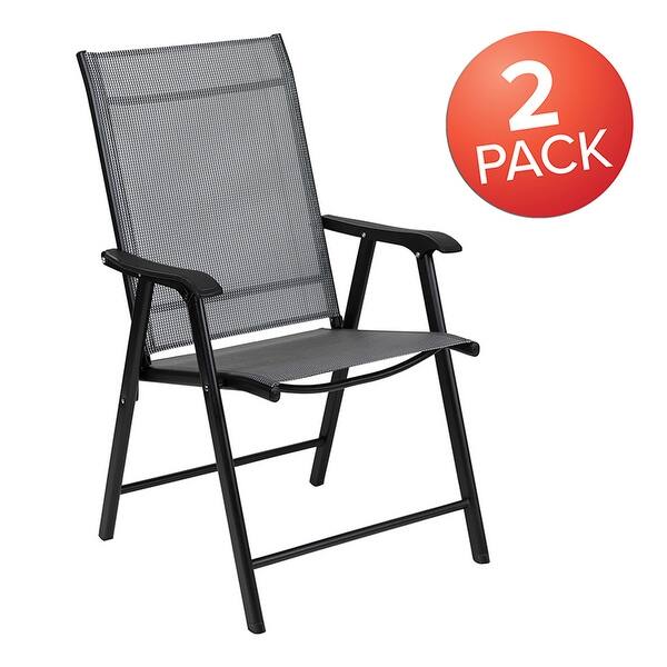 Offex Modern Outdoor Portable Folding Patio Sling Chair Black 2 Pack Overstock 32278558