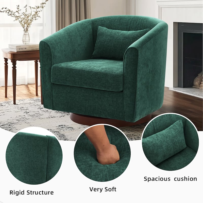 Chenille Swivel Accent Chair with 360° Rotation and Wood Base