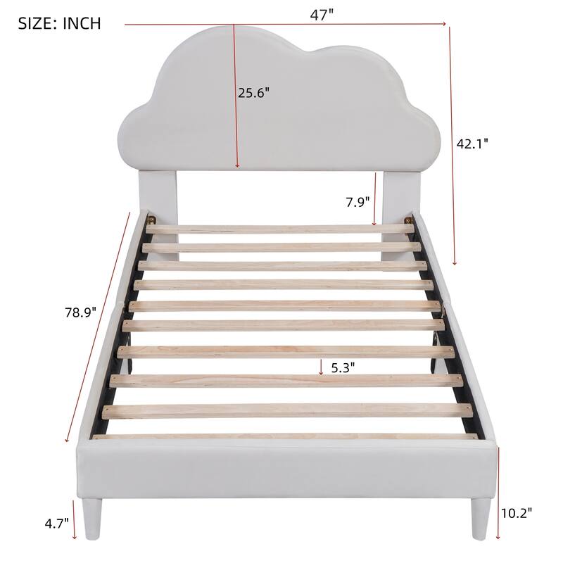 Cloud-Shape Twin/Full Velvet Platform Bed with Headboard, Sturdy MDF Frame, No Box Spring Required, for Modern Bedrooms