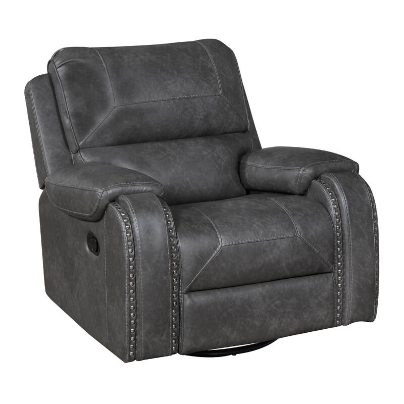 Dean Swivel Recliner Chair, Pillow Tufted Gray Faux Leather