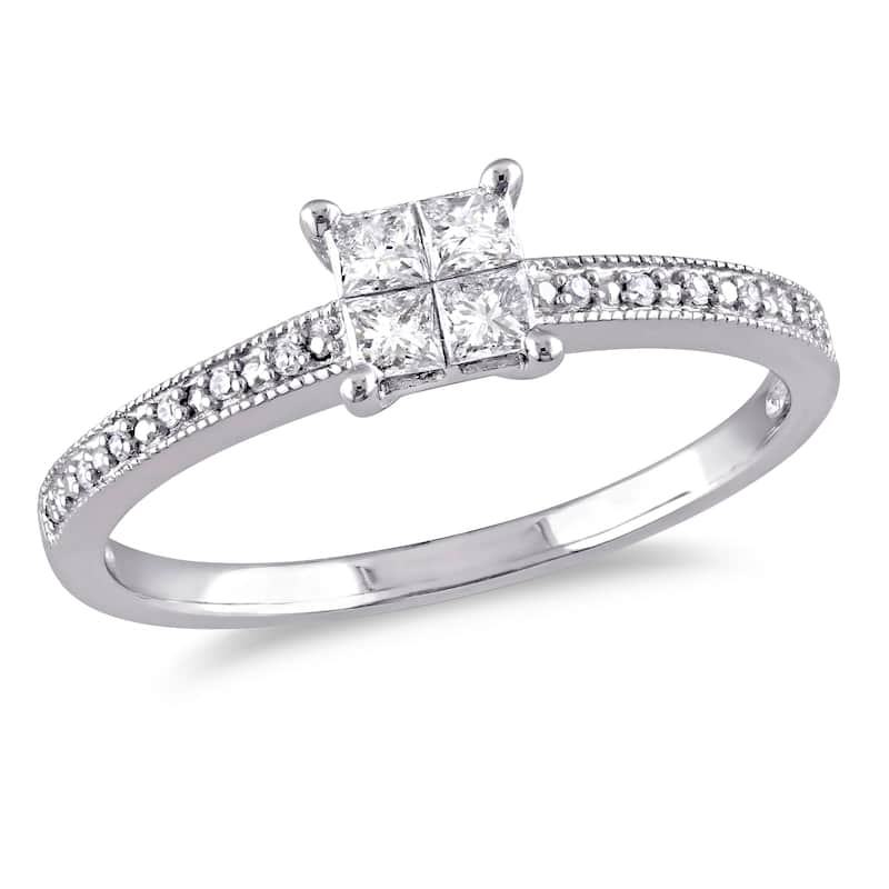 Miadora 1/3ct TDW Princess Cut Diamond Engagement Ring in 10k White Gold