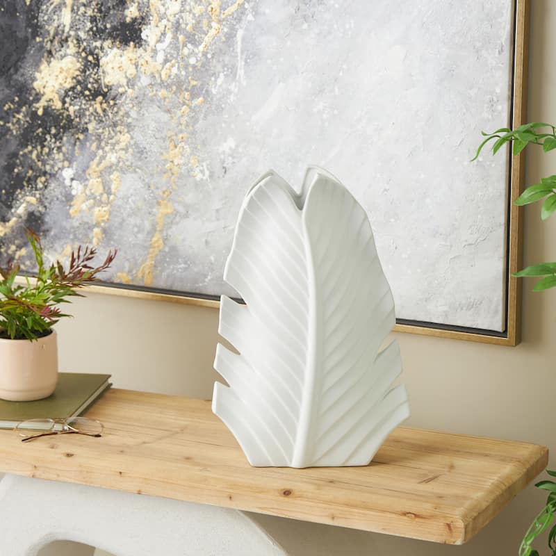 Ceramic Palm Tree Curved Leaf Decorative Vase - Black or White - Roche River Decor