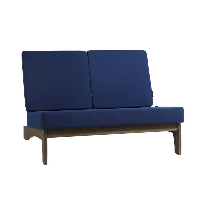 4 Set Outdoor Patio Teak Wood Club Chairs Loveseat with Cushion