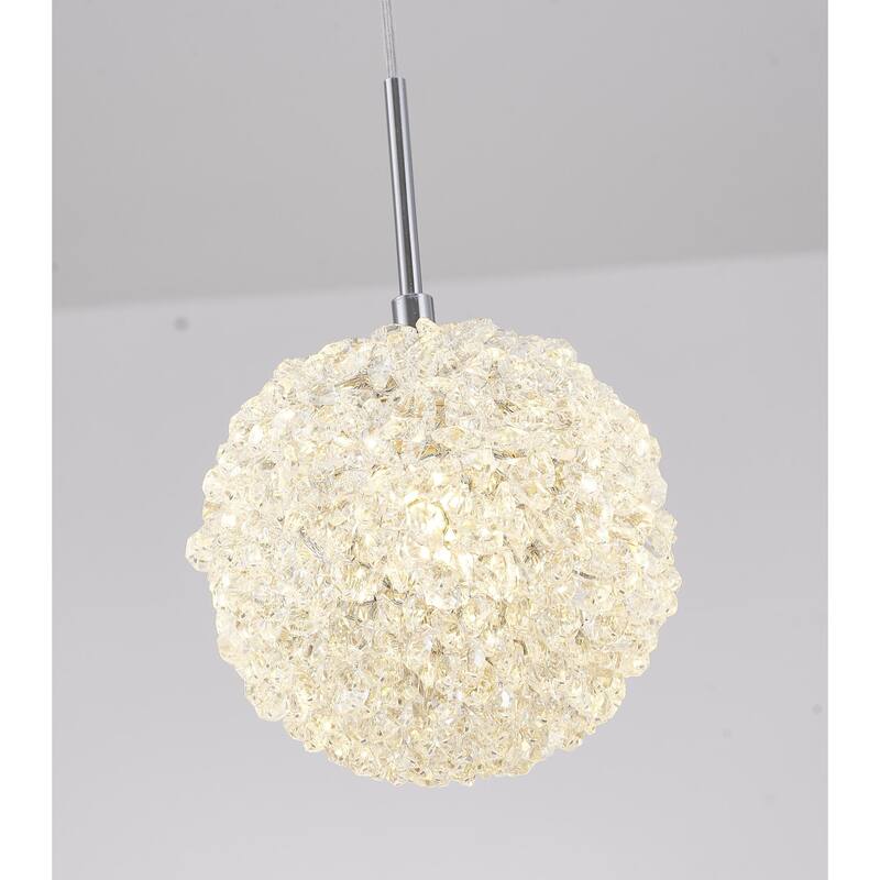 1-Light Chrome Steel Single Pendant With Clear Crystal Beaded Ball