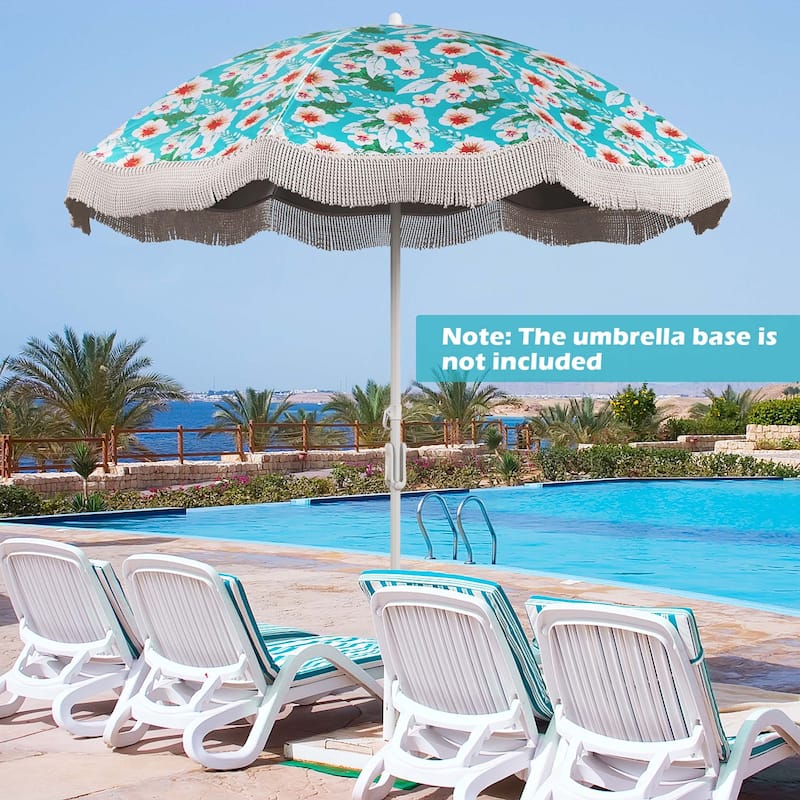 6.5 FT Outdoor Fringe Patio Umbrella w/ Carrying Bag & Push Button