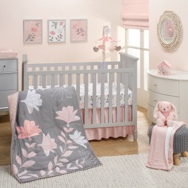 Lambs & Ivy Petals Pink/Gray Birds Musical Baby Crib Mobile