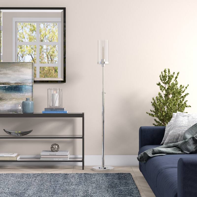 Metal Torchiere Floor Lamp with Drum and Cylinder Shade and Foot Switch - 11” x 11” x 66” (D x W x H)