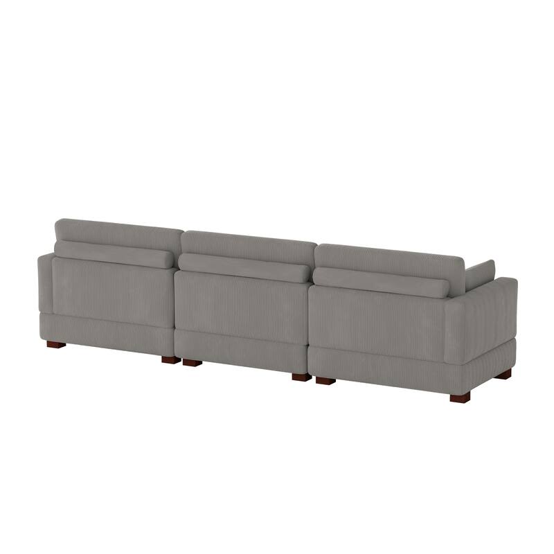 Corduroy Modular Sectional Sofa with Ottoman and Pillows