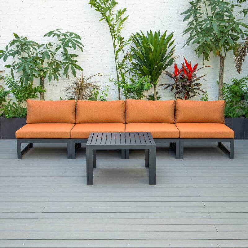 Chelsea 5-Piece Modern Armless Patio Sectional and Coffee Table for Patio Garden Summer Yard Porch