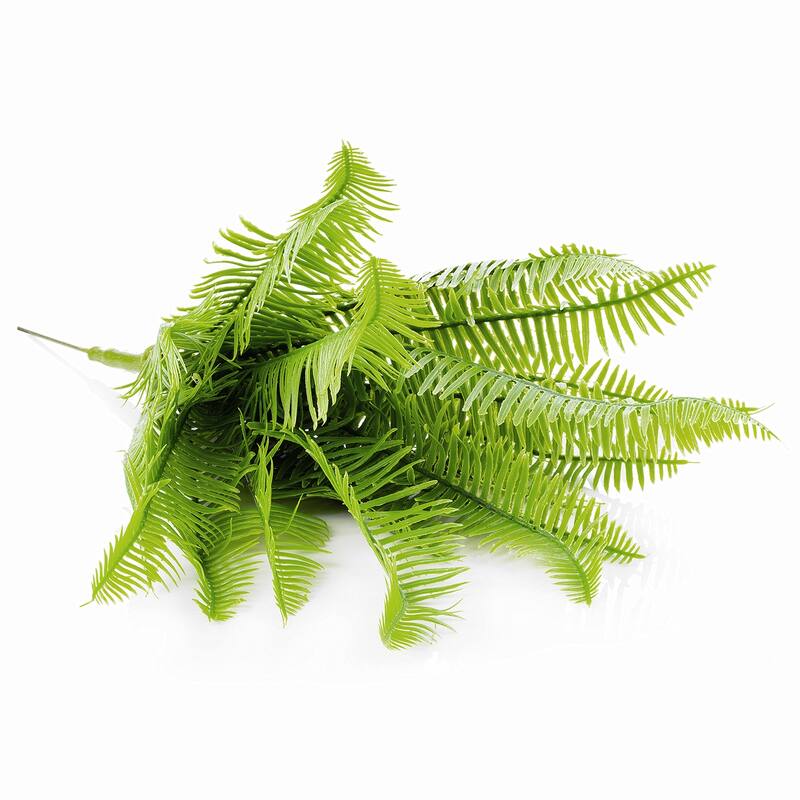 Enova Home 14" Artificial Fern Bush Faux Plant Set of 2 Indoor & Outdoor Home Office Decoration - Green