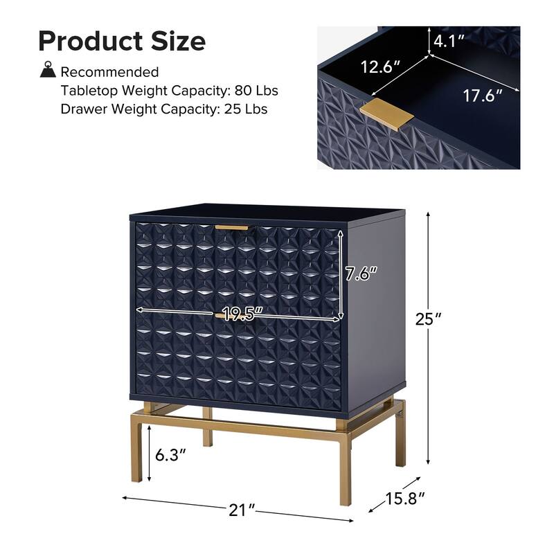 Volkard 25" Mid-century 2-Drawer Storage End Table with 2 Drawers Set of 2 by HULALA HOME